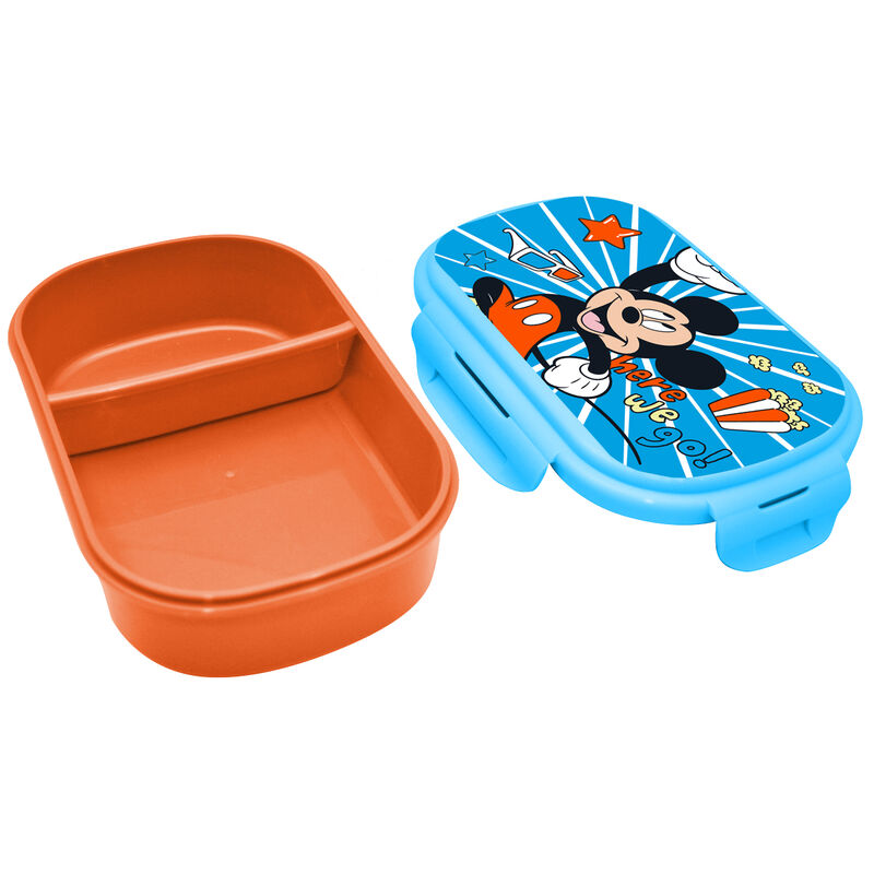 Lunch box Mickey ouverte montrant l'intérieur spacieux et compartimenté pour repas enfant