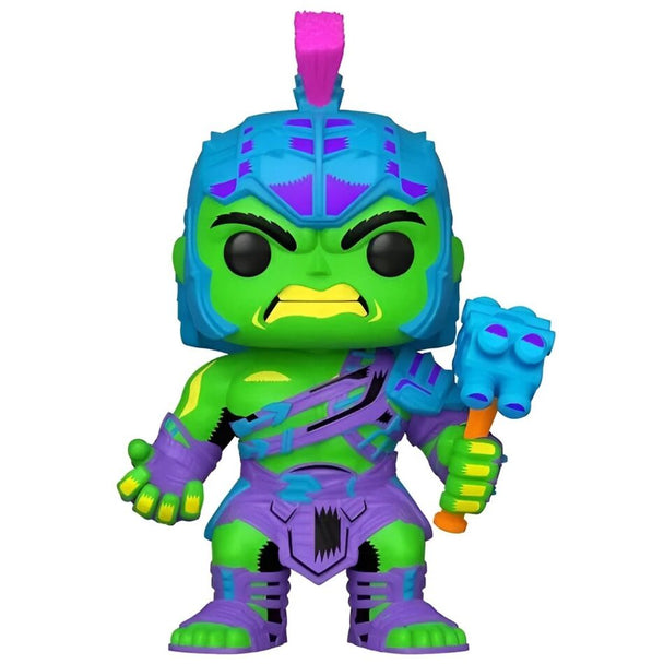 Figurine Funko POP Hulk exclusive Marvel Ragnarok de 25 cm, vue de face avec détails colorés et expression dynamique.