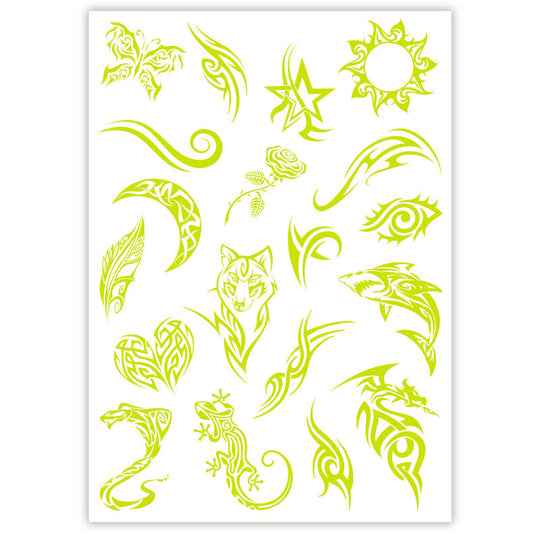 Pack de tatouages temporaires Crazy Chic Glow in the dark avec motifs colorés et brillants