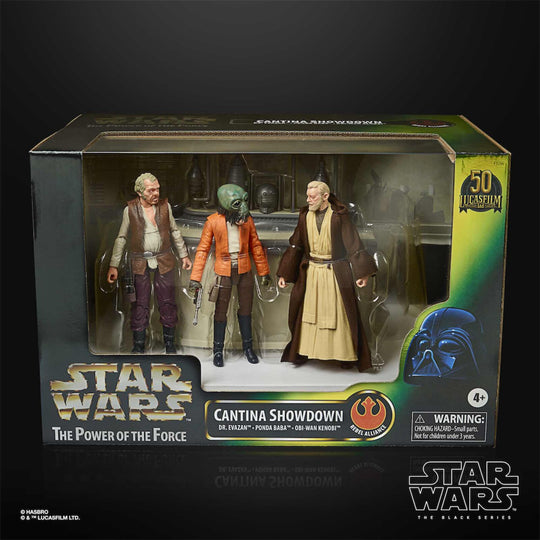 Logo officiel HASBRO sur le packaging des figurines Star Wars Black Series Cantina Showdown 15 cm