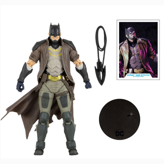 Gros plan sur le visage de la figurine Batman Dark Detective montrant son masque sombre