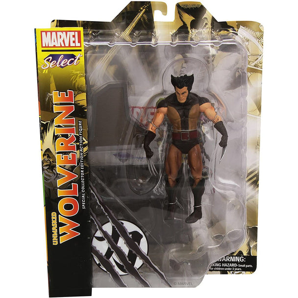 Vue rapprochée de la figurine Wolverine Unmask 18 cm de Diamond Select avec couleurs vives et finition soignée