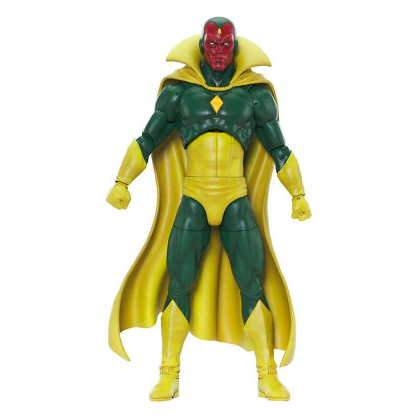 Figurine Marvel Select Vision de 18cm en position debout, avec détails articulés et costume fidèle au personnage.