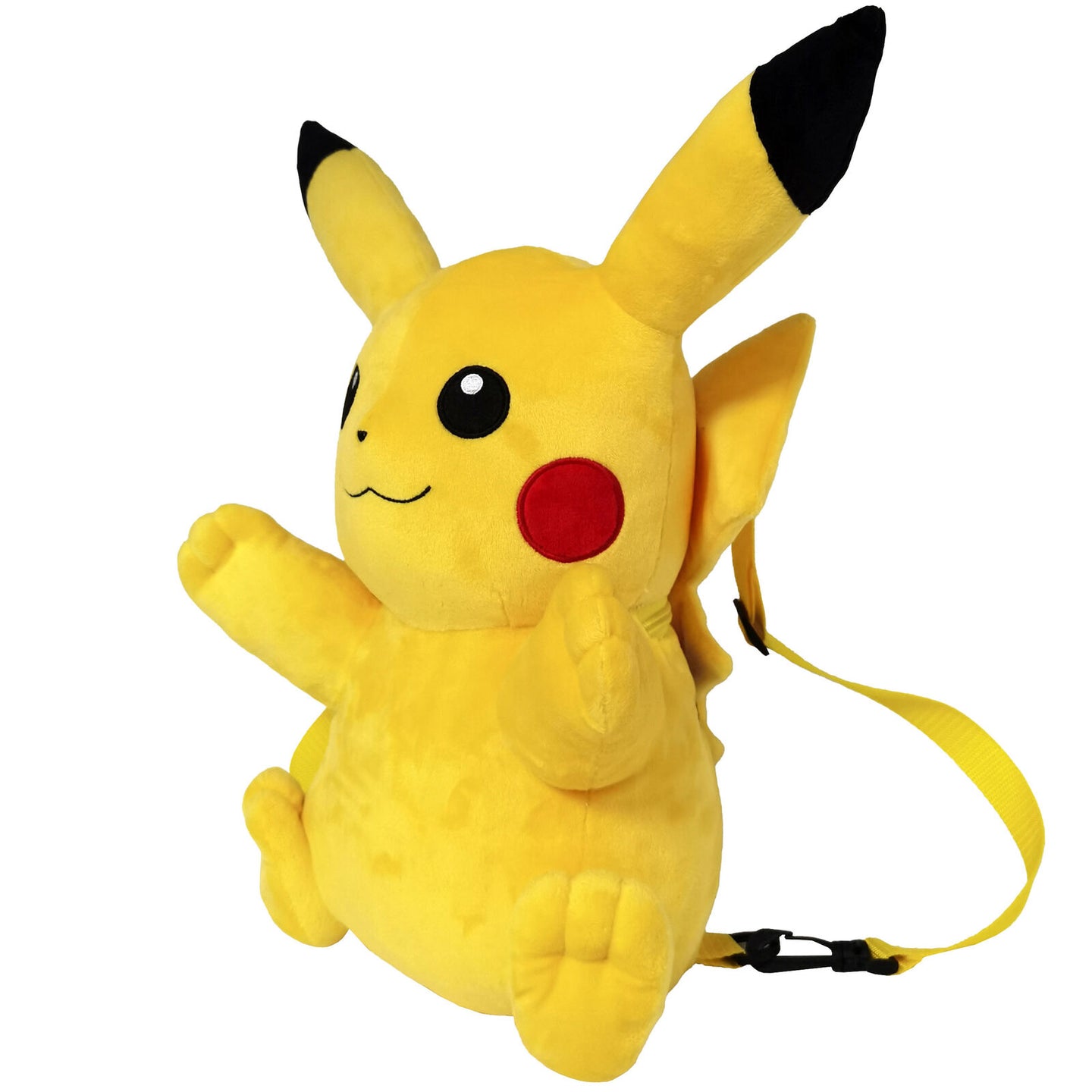 Profil latéral du sac à dos Pikachu montrant la texture douce et les bretelles ajustables