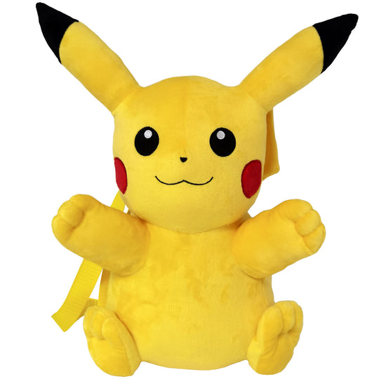 Sac à dos peluche Pikachu Pokémon vue de face avec détails du visage et oreilles