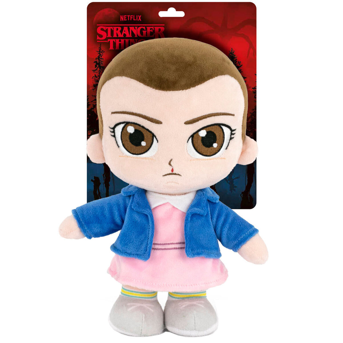 Peluche officielle Eleven de Stranger Things mesurant 26cm, avec détails fidèles au personnage de la série NETFLIX.