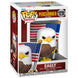 Vue latérale de la figurine POP Peacemaker Eagly avec la boîte collector DC Comics