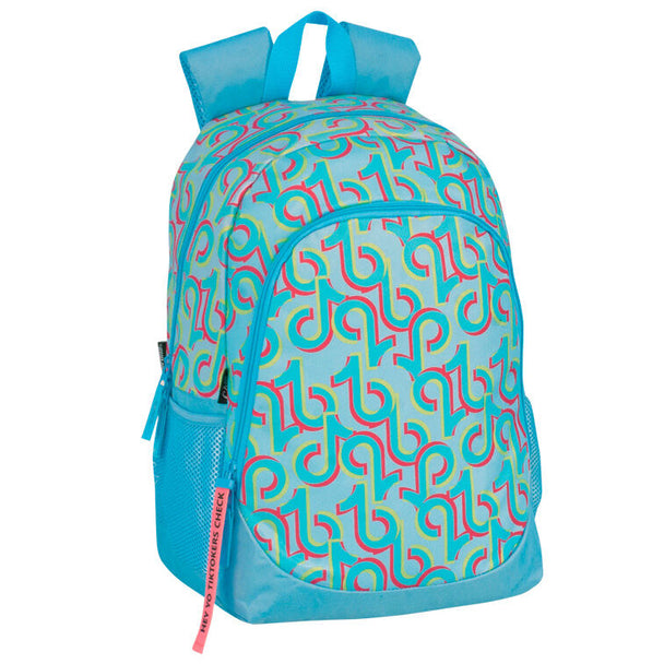 Sac à dos Tiktokers Challenge PERONA 42cm avec deux compartiments zippés et poche latérale en filet