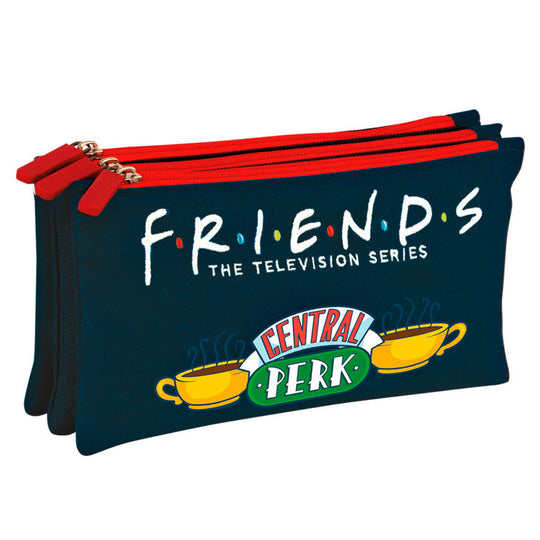 Trousse Friends PERONA avec trois compartiments zippés, dimensions 23x12x3,5 cm, vue de face sur fond blanc.