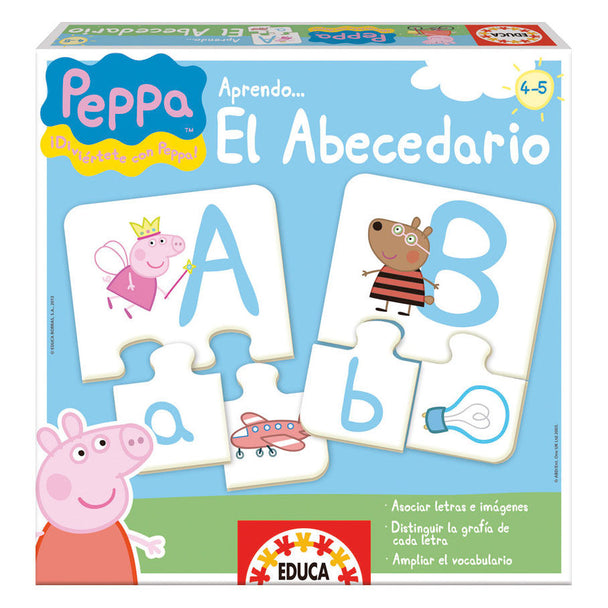 Boîte du jeu éducatif Peppa Pig pour apprendre l'alphabet espagnol avec 81 pièces colorées