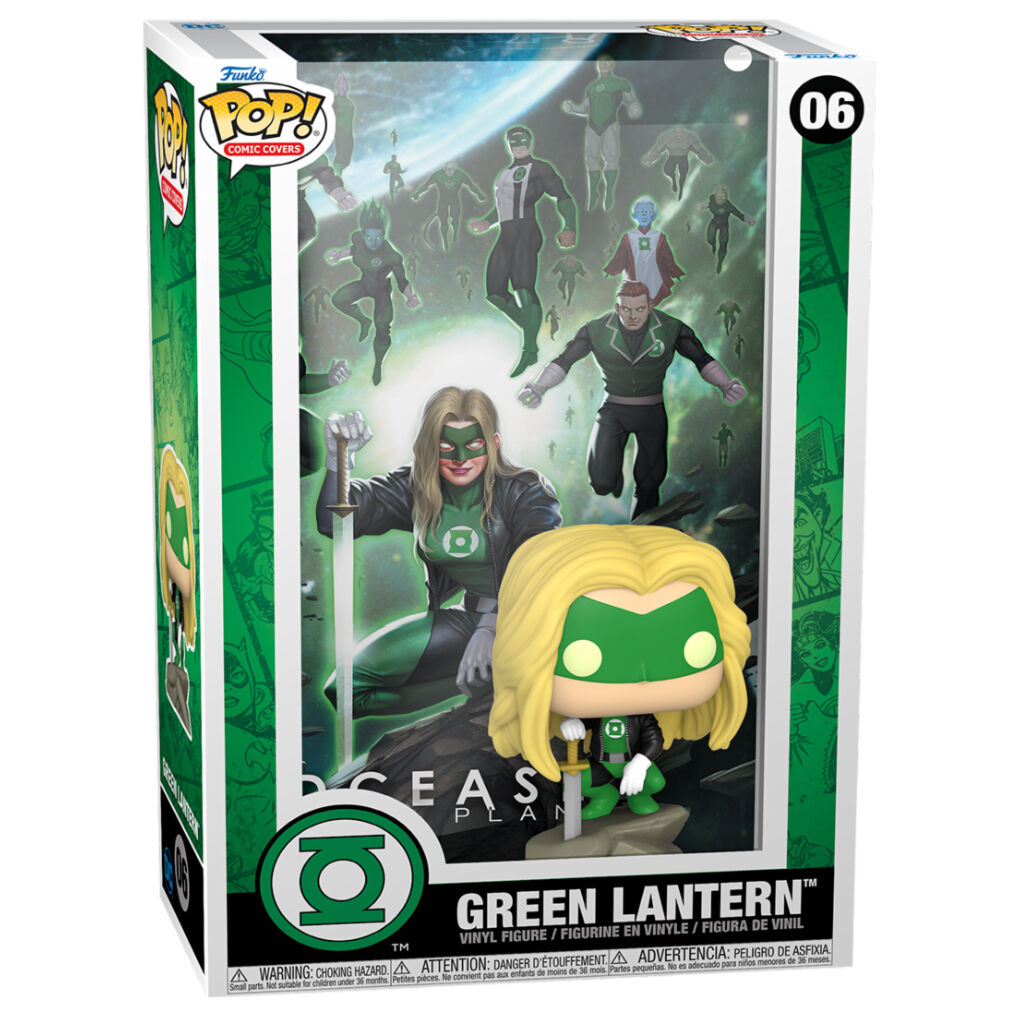 Vue arrière de la figurine POP FUNKO Green Lantern Comic Covers DCased mettant en valeur son socle décoré