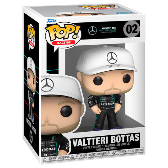 Zoom sur la figurine Funko POP Valtteri Bottas montrant les détails du casque et de la combinaison de course