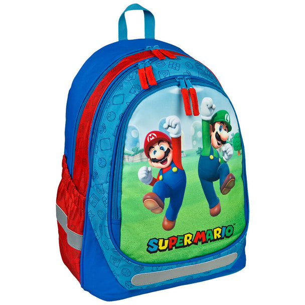 Sac à dos Super Mario Bros 43 cm officiel Nintendo avec design coloré et personnages emblématiques.