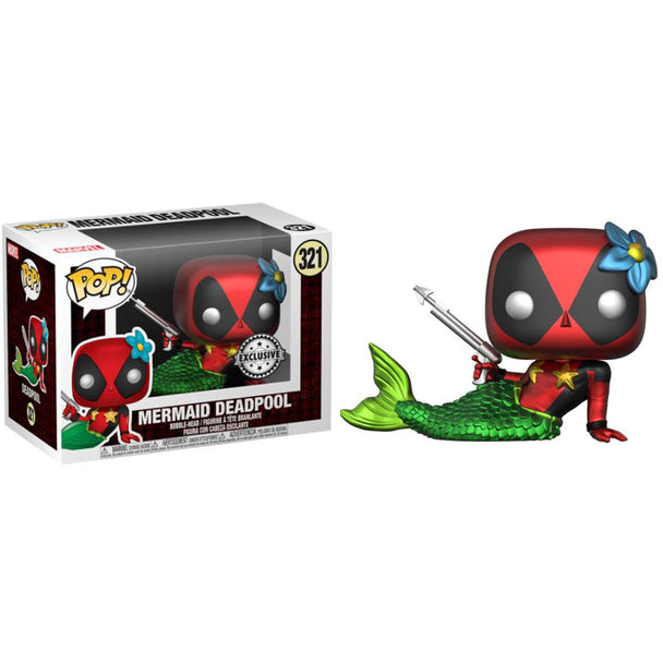 Figurine Funko POP Deadpool en édition sirène, vue de face sur fond neutre.