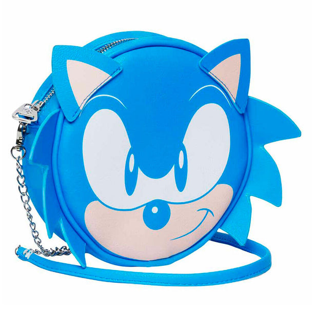 Vue latérale du sac Sonic the Hedgehog avec bandoulière chaîne et poche arrière visible