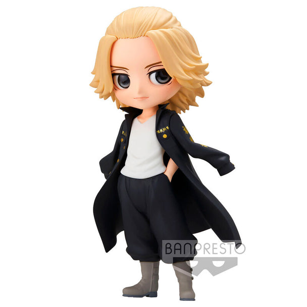 Figurine Manjiro Sano Tokyo Revengers Q Posket de 14 cm, version A, par BANPRESTO, vue de face détaillée.