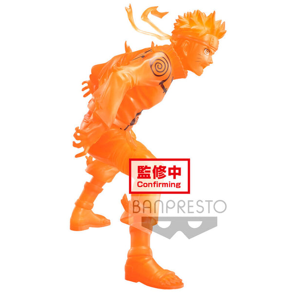 Profil gauche de la figurine Naruto Uzumaki montrant la posture dynamique et les couleurs vives