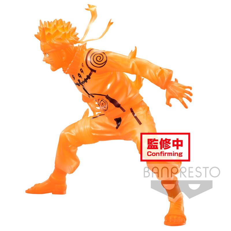 Vue arrière de la figurine Naruto Uzumaki mettant en valeur le manteau orange et le bandeau frontal