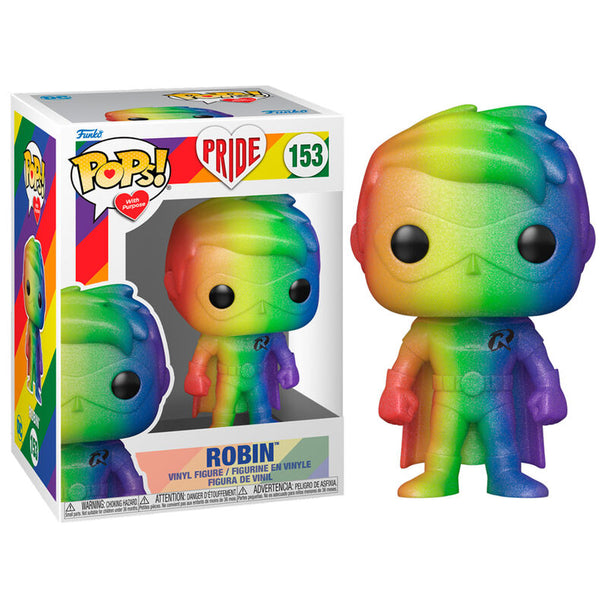 Figurine Funko POP de Robin DC Comics vue de face avec détails précis et couleurs vives
