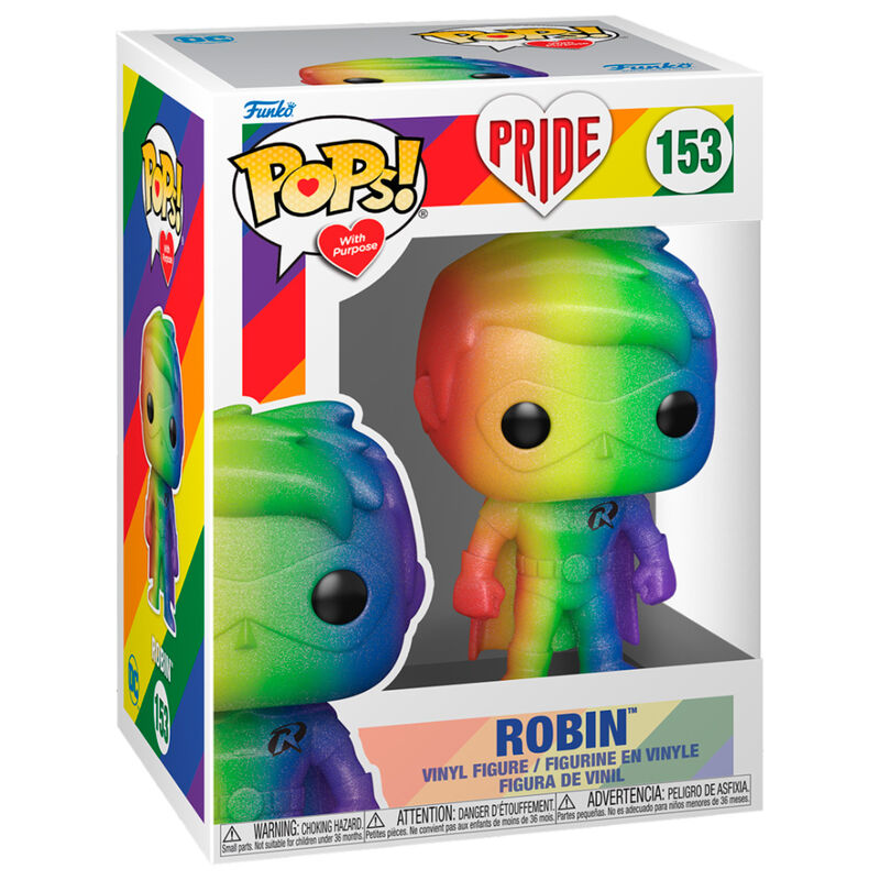Boîte vitrine de la figurine Funko POP Robin DC Comics avec logo officiel Funko et DC Comics