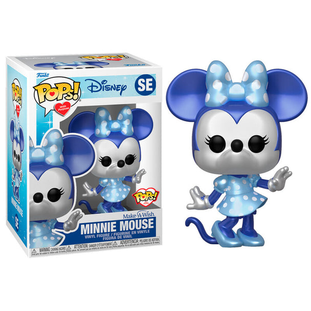 Figurine POP Disney Minnie Mouse Make a Wish métallisée FUNKO vue de face dans sa boîte vitrine