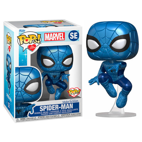 Figurine Funko POP Spiderman Métallique 9 cm dans sa boîte vitrine Marvel édition Make a Wish