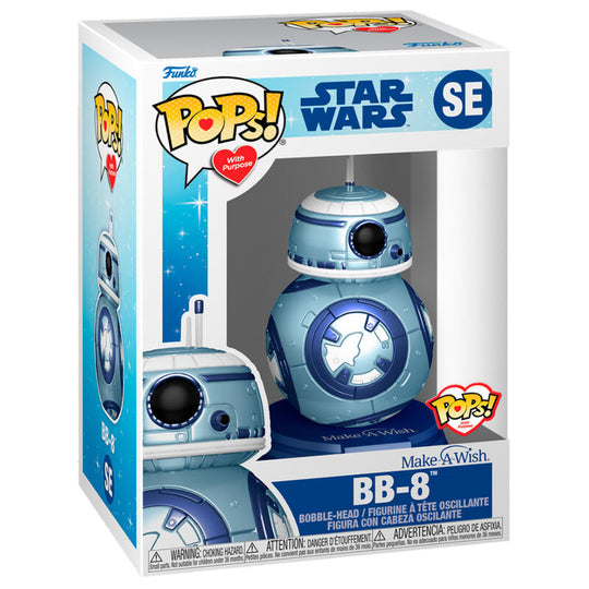 Vue rapprochée de la figurine Funko POP BB-8 édition Make a Wish avec finition métallique brillante