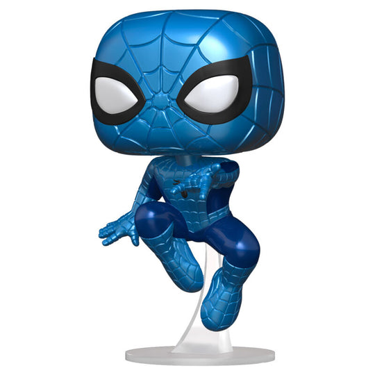 Vue latérale de la figurine Funko POP Spiderman Marvel avec boîte transparente pour collection