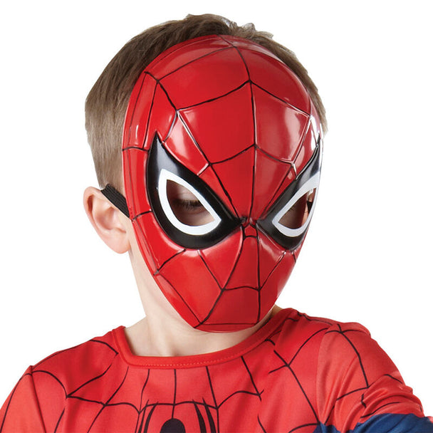 Vue de face du masque Spiderman enfant avec détails colorés et élastique ajustable