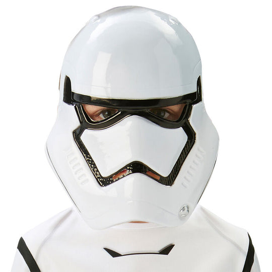 Masque enfant Stormtrooper Star Wars blanc et noir signé RUBIES, parfait pour déguisements et fêtes.