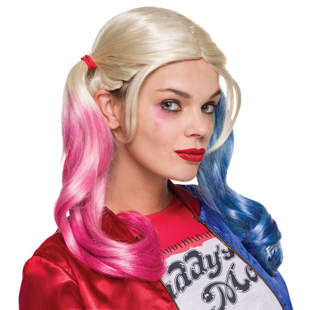 Perruque adulte Harley Quinn DC Comics RUBIES avec couleurs rouge et bleu pour cosplay et déguisement