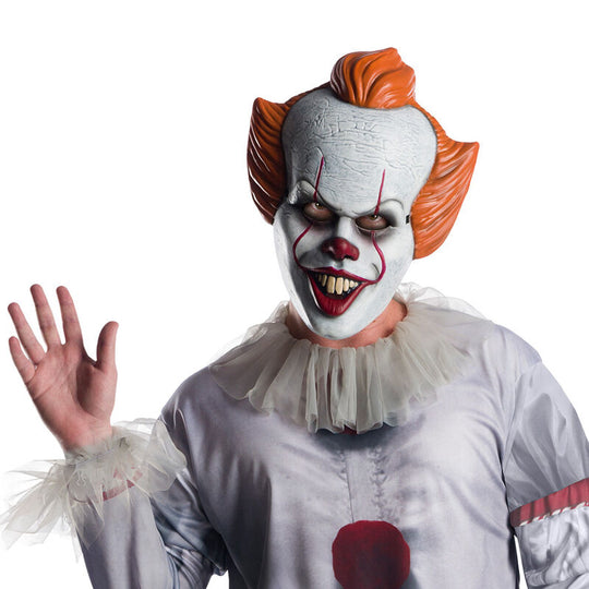 Masque visage adulte Pennywise inspiré du personnage de It par RUBIES, idéal pour Halloween et cosplay.