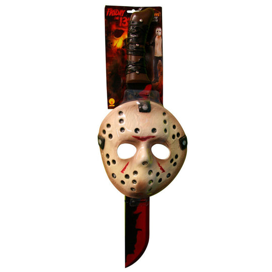 Set déguisement Vendredi 13 avec masque de Jason et machette en plastique par RUBIES, idéal pour Halloween et soirées à thème.