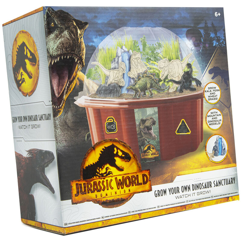 Boîte du jeu Jurassic World Grow Your Dinosaur Park avec illustrations colorées et logo UNIVERSAL STUDIOS.