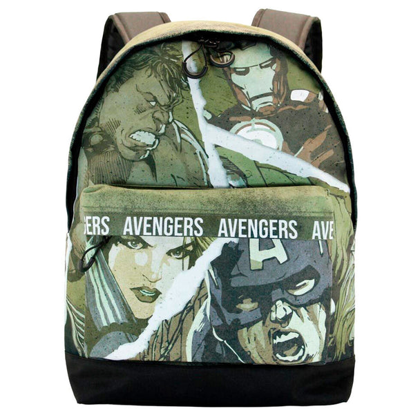 Détail de la poche frontale du sac à dos Avengers avec fermeture éclair résistante