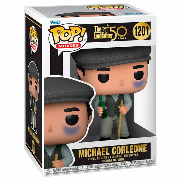 Vue rapprochée de la figurine Funko POP Michael Corleone avec détails du visage et costume noir emblématique