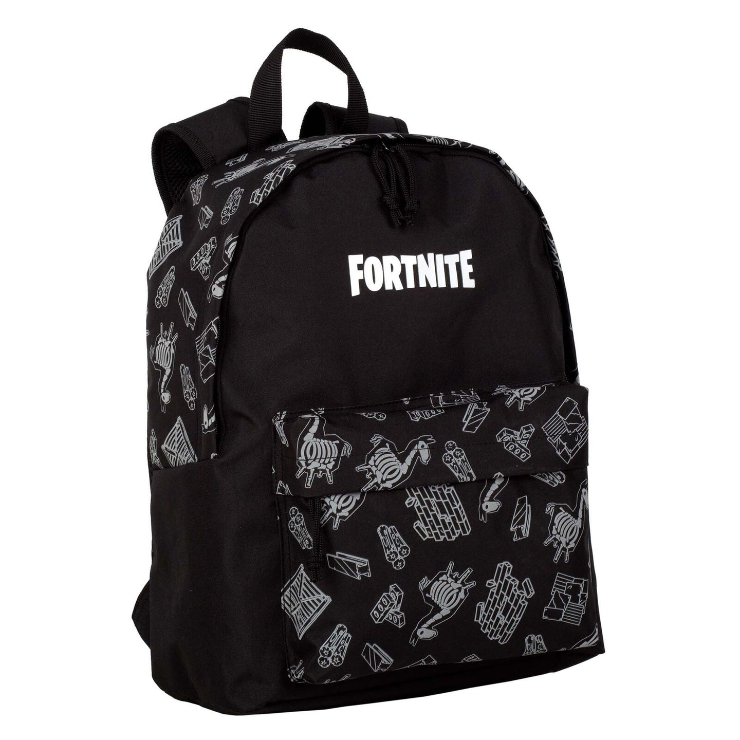 Sac à dos Fortnite Dark Black 41 cm de face montrant le design noir avec motif réfléchissant et logo TOYBAGS