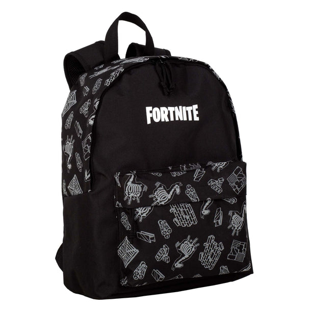 Sac à dos Fortnite Dark Black 41 cm de face montrant le design noir avec motif réfléchissant et logo TOYBAGS