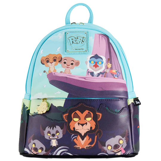 Vue avant du sac à dos Loungefly Disney Le Roi Lion Rock avec design coloré