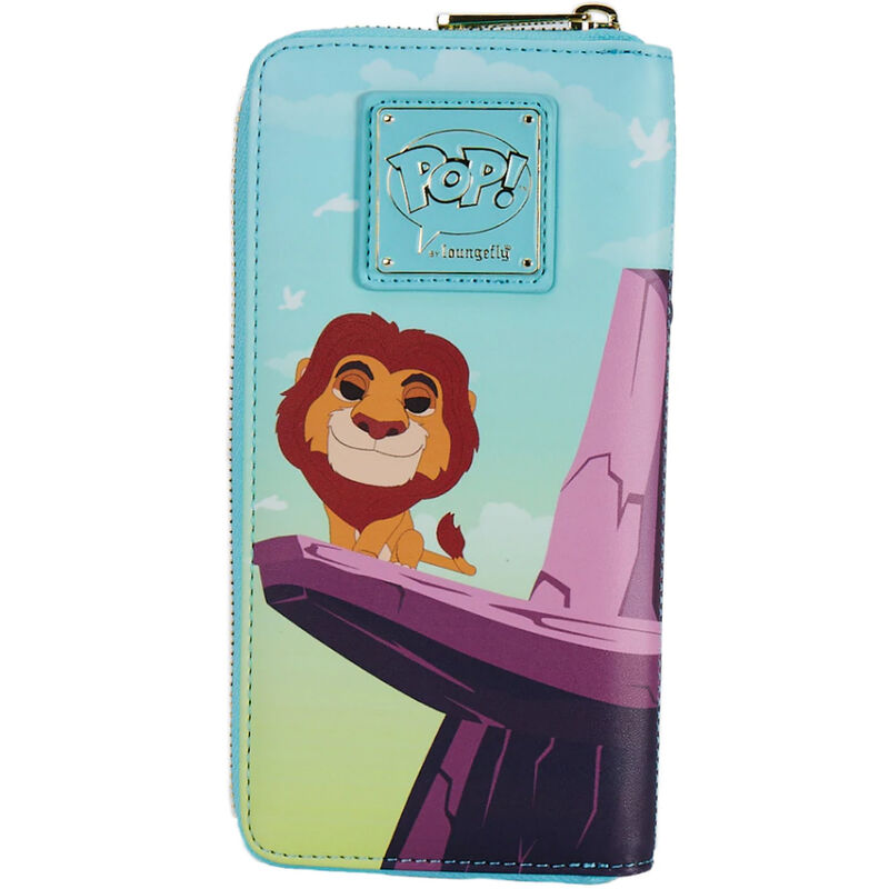 Portefeuille Loungefly Disney Le Roi Lion Rock fermé sur fond blanc, montrant le design coloré et détaillé
