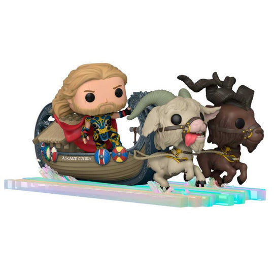 Figurine Funko POP Thor sur Goat Boat avec son marteau, inspirée de Marvel Thor Love and Thunder, vue de face.