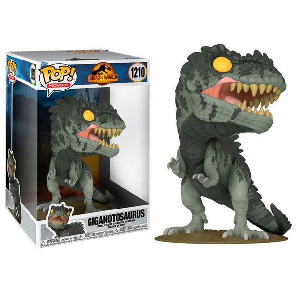 Figurine POP Giganotosaurus de Jurassic World 3 en position agressive, hauteur 25 cm, vue de face