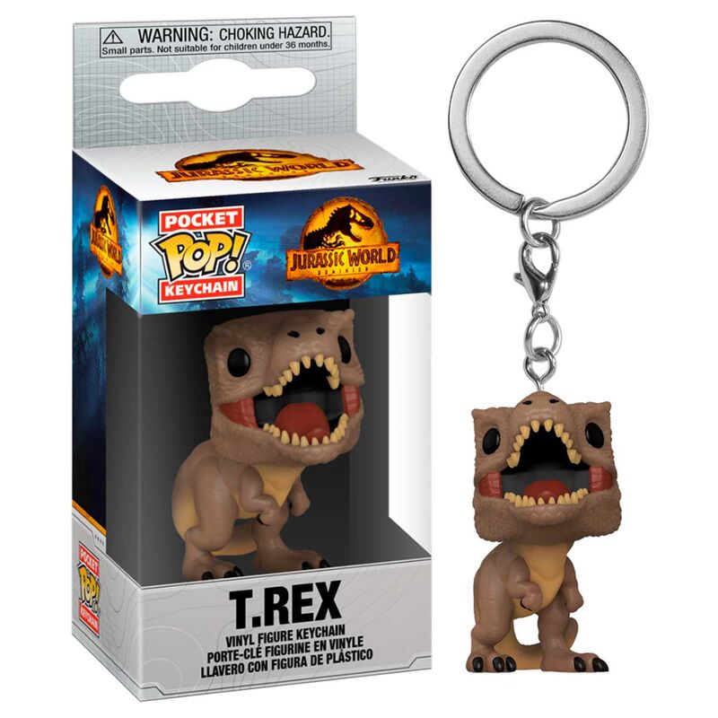 Porte-clés Funko Pocket POP représentant le T-Rex de Jurassic World 3 avec détails réalistes