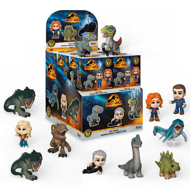 Figurine Funko Mystery Minis Jurassic World montrant un dinosaure emblématique dans un style cartoon détaillé.