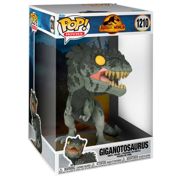 Détail de la tête et des textures réalistes de la figurine FUNKO POP Jurassic World 3 Giganotosaurus