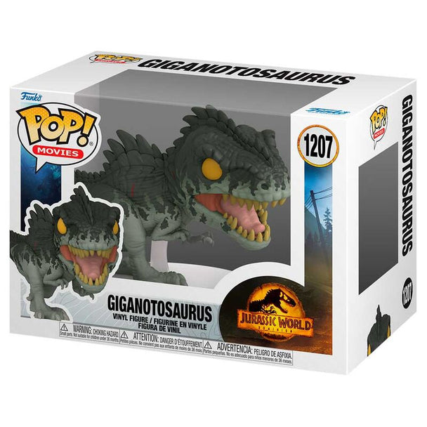 Détail de la tête et des textures réalistes de la figurine Funko POP Giganotosaurus Jurassic World 3