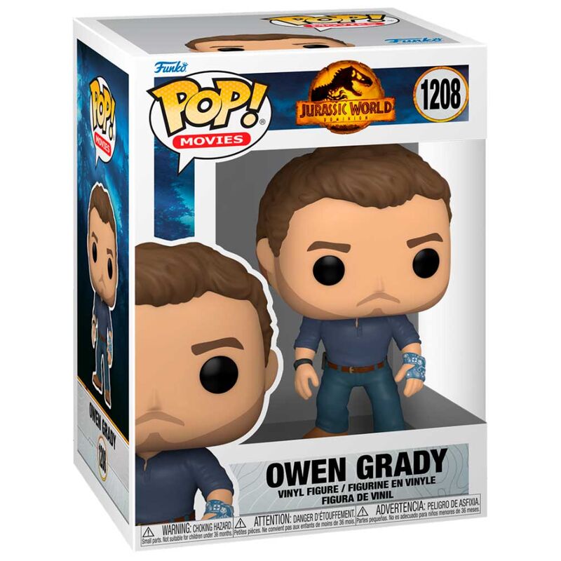 Vue rapprochée de la figurine Owen Grady Funko POP avec détails précis et couleurs vives