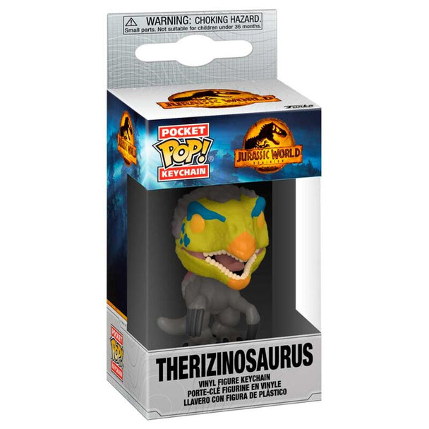Zoom sur le porte-clés Therizinosaurus FUNKO montrant la texture et les couleurs vives