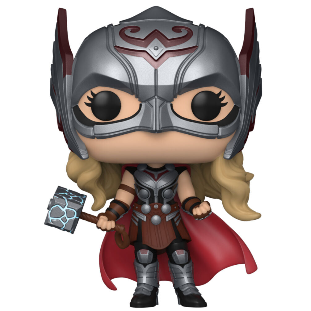 Détail de la figurine Funko POP Thor Mighty Thor montrant les couleurs et le design du costume Love and Thunder