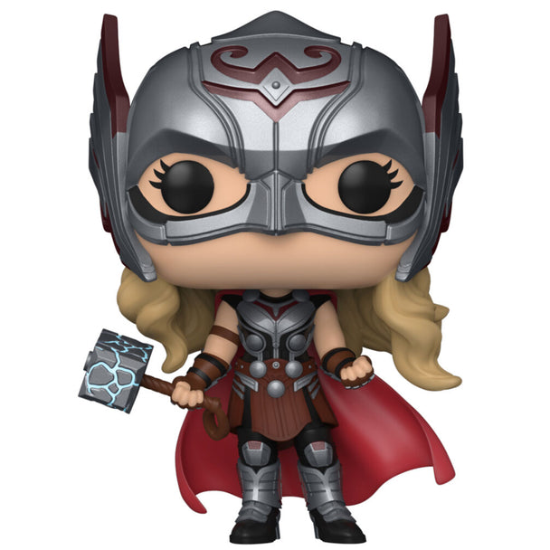 Détail de la figurine Funko POP Thor Mighty Thor montrant les couleurs et le design du costume Love and Thunder